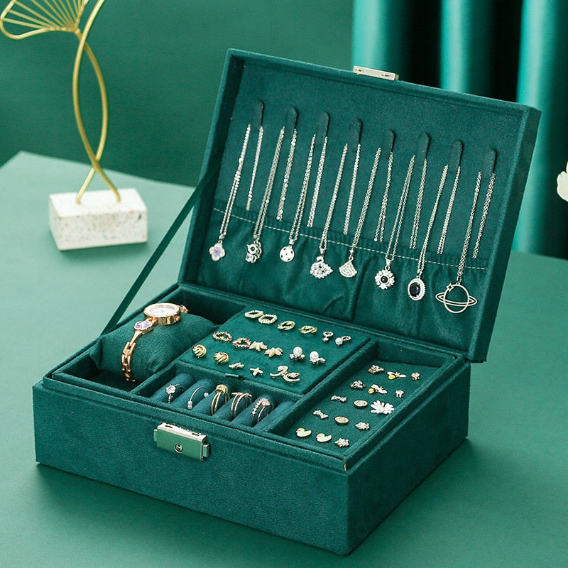 3-layes Black Flannel Jewelry Box boite a bijou Jewelry Organizer Necklace Earring Ring Storage Box for Women Gifts