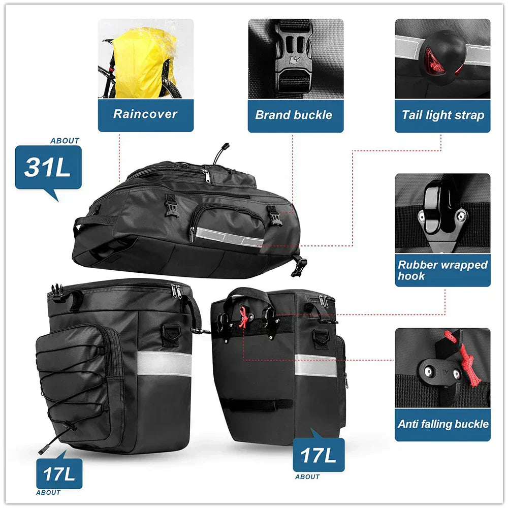 3-in-1 Bike Bag 65L Large Capacity Bicycle Rear Rack Pannier-3
