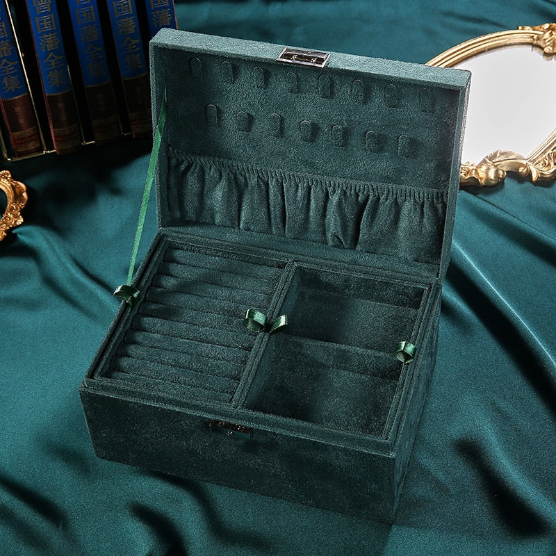 3-layes Black Flannel Jewelry Box boite a bijou Jewelry Organizer Necklace Earring Ring Storage Box for Women Gifts