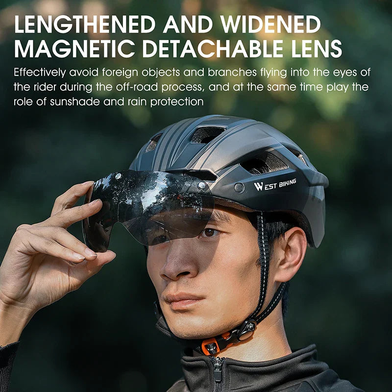 Ultralight Cycling Helmet with Magnetic Goggles LED Taillight Titanium-2