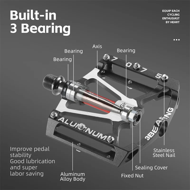 3-Bearing CNC Aluminum Bike Pedals Anti-Slip Black-3