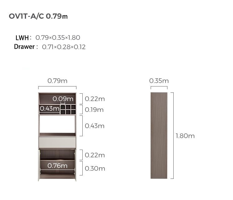 Taupe Dining Cabinet Pantry with Open Storage and Wine Rack-2