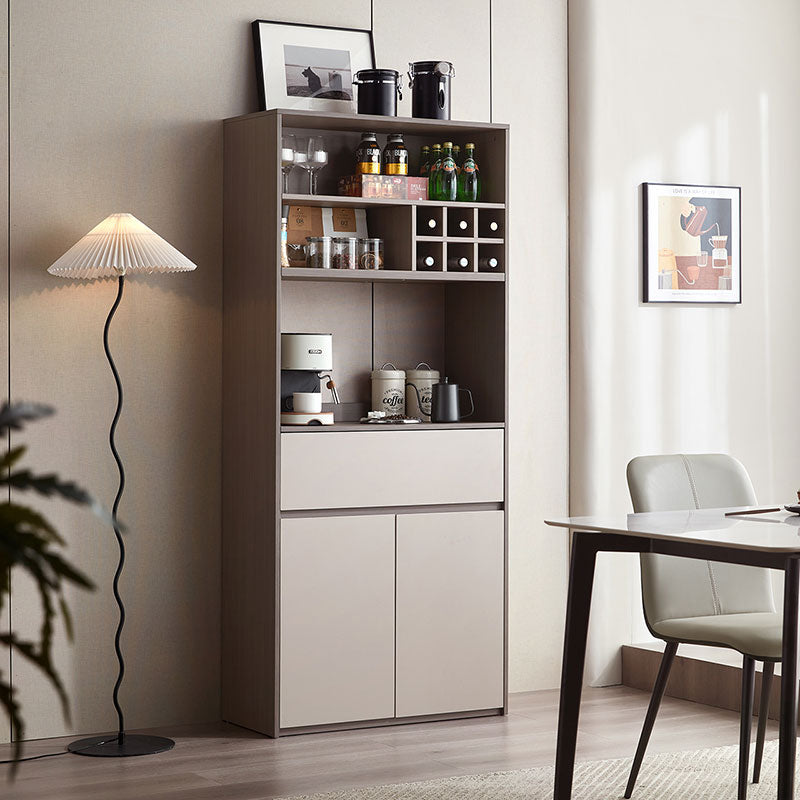 Taupe Dining Cabinet Pantry with Open Storage and Wine Rack-3