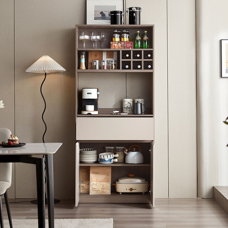 Taupe Dining Cabinet Pantry with Open Storage and Wine Rack-4