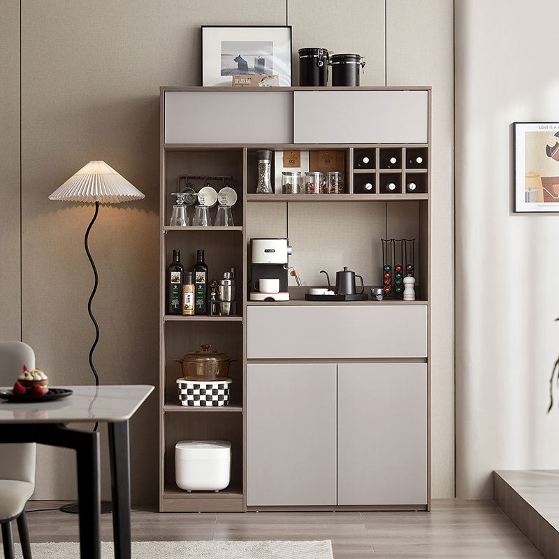 Taupe Dining Cabinet Pantry with Open Storage and Wine Rack-5