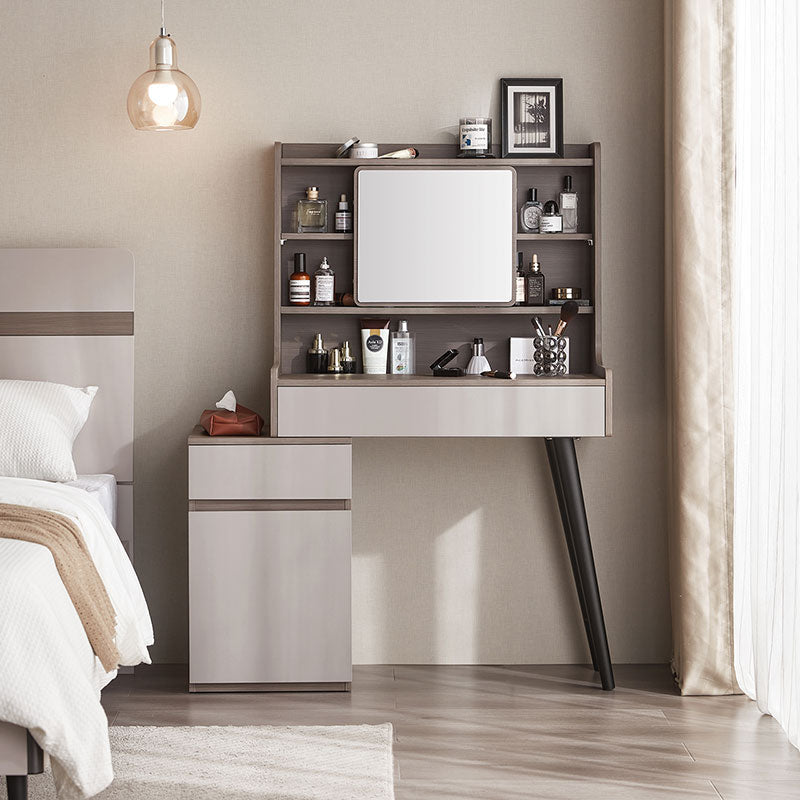 Cappuccino Taupe Grey Stool Set with Sliding Mirror Dressing Table-0