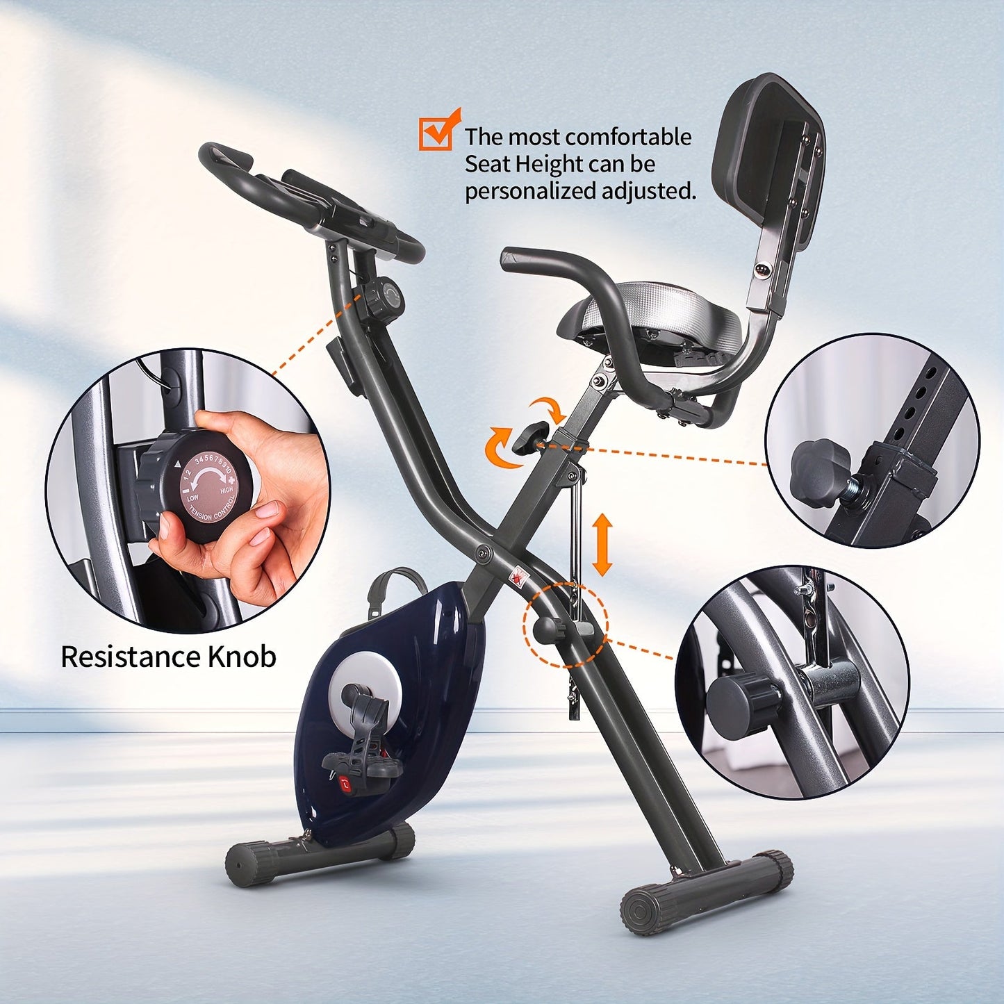 Ultra-Quiet Foldable X-Bike with Heart Rate Monitor & LCD Display(Blue)