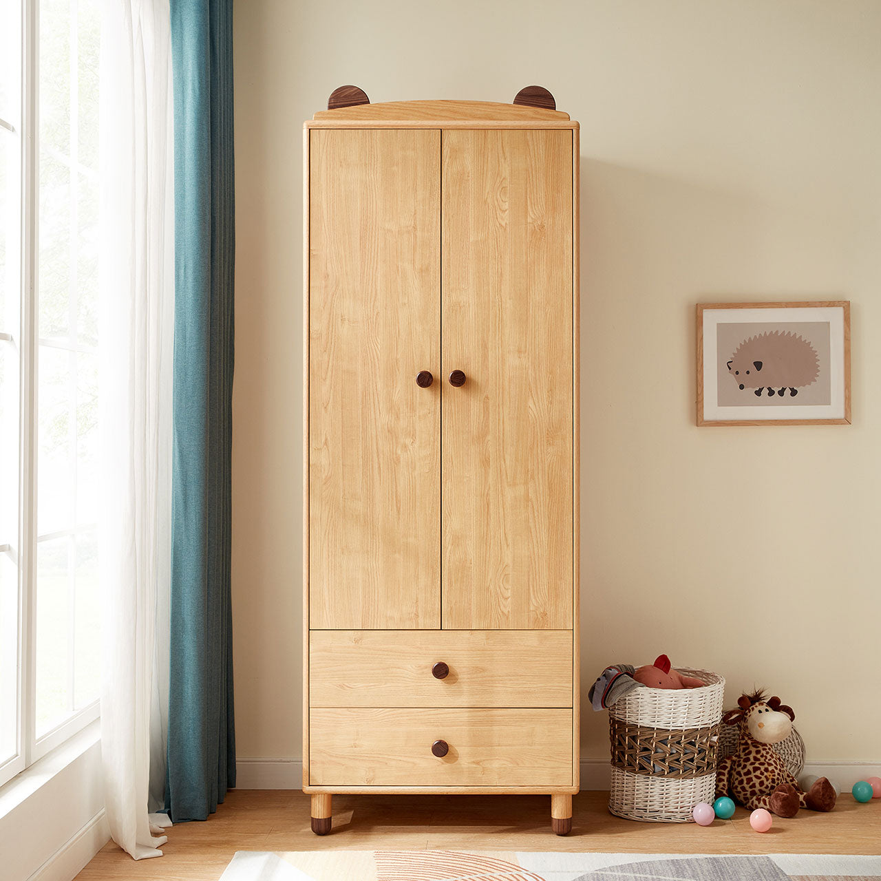 Dear Bear Kid's Oak Wardrobe Storage 2 Doors Cabinet Organizer Kids Furniture-0