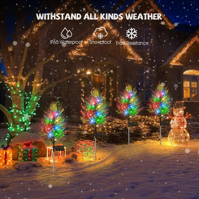 Twinkling Treasures: Festive Set of Four Solar Pine Lights for Christmas