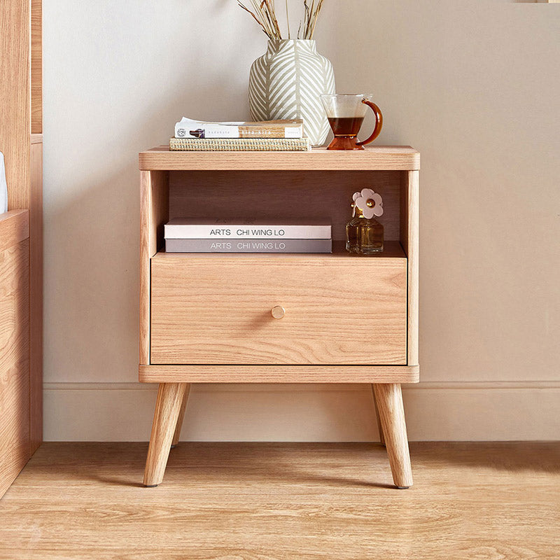Nordic Storage Bedside Table with Compartments Wood Finish-0