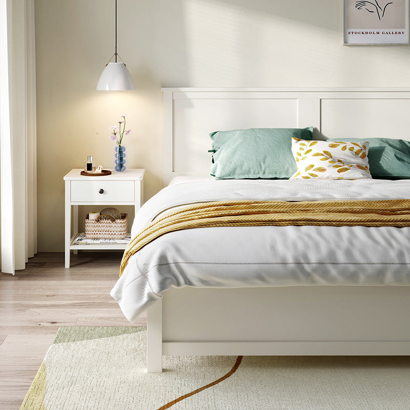Cream Bed Set with Mattress and Headboard Minimalist Design-2