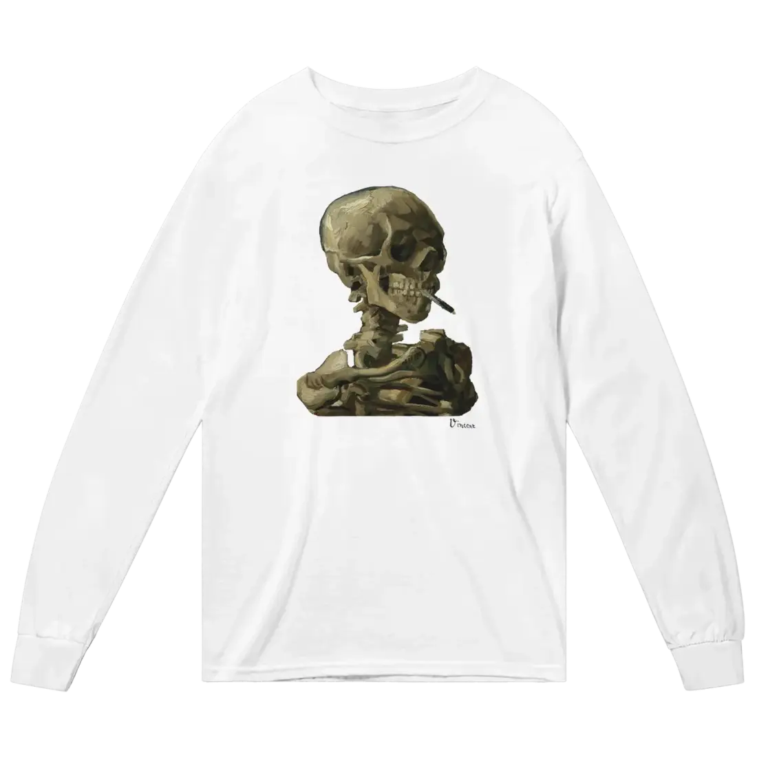 Van Gogh Skull Skeleton Art Long Sleeve T-Shirt-4