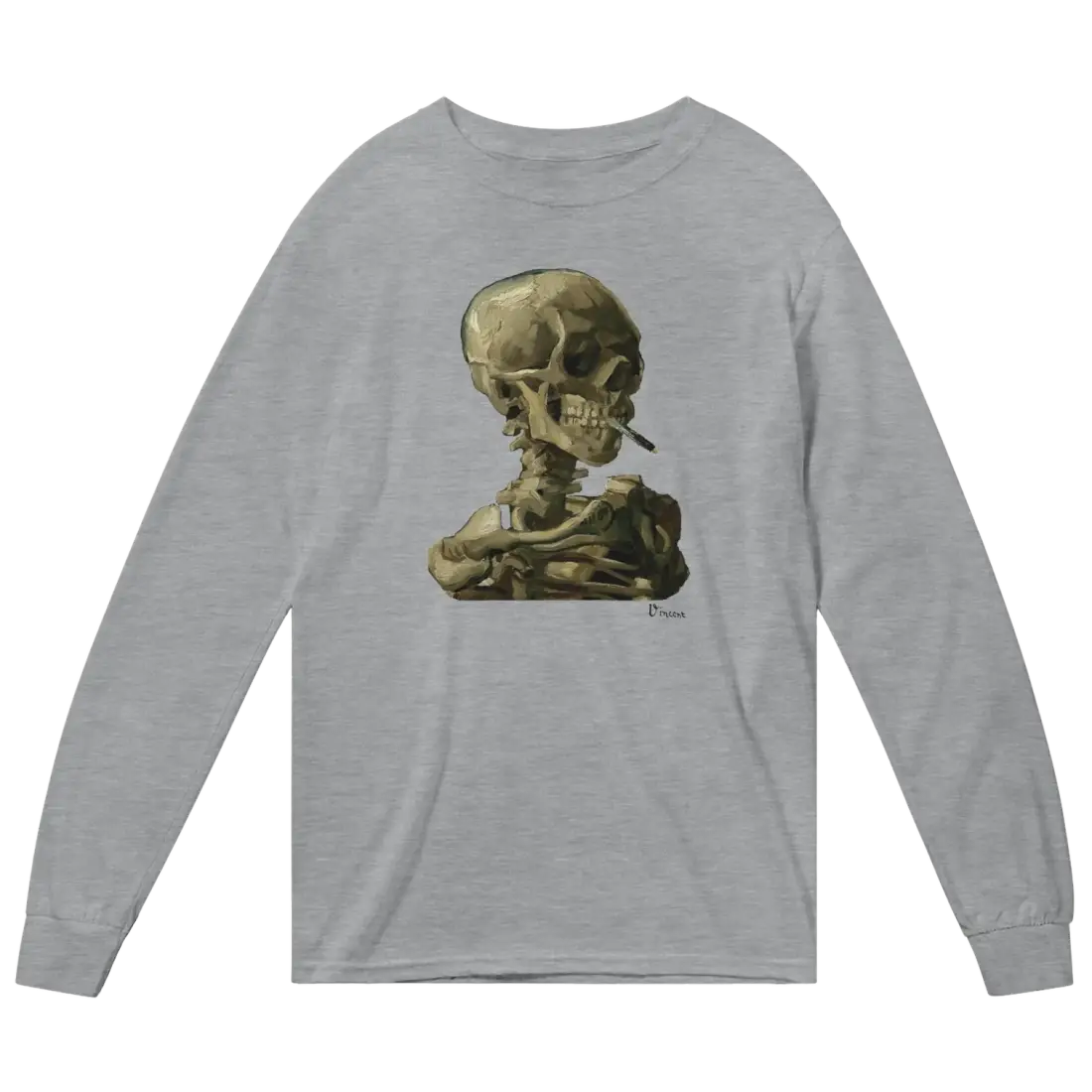 Van Gogh Skull Skeleton Art Long Sleeve T-Shirt-2