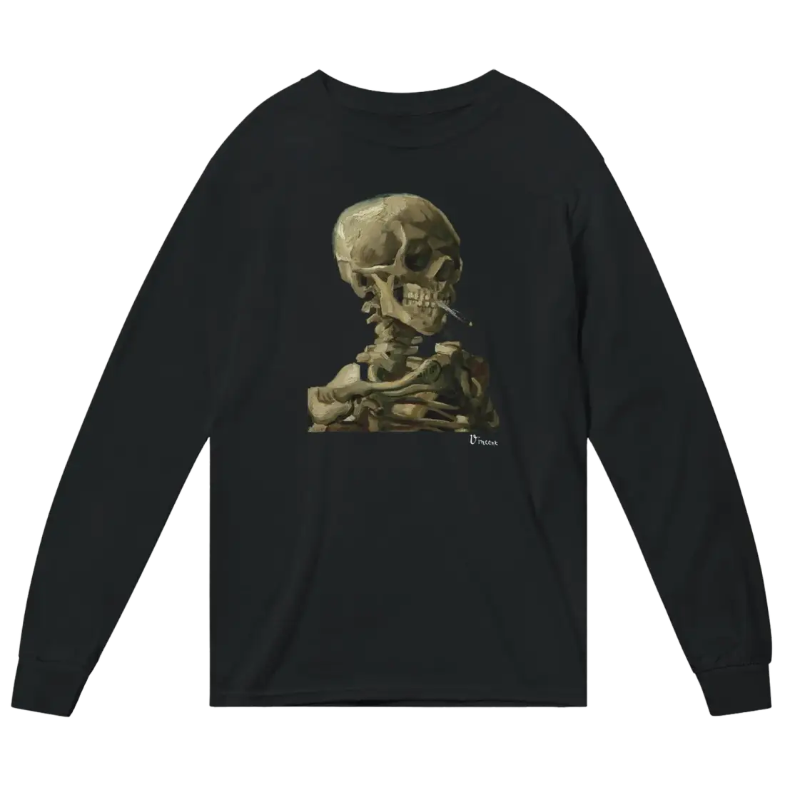 Van Gogh Skull Skeleton Art Long Sleeve T-Shirt-5