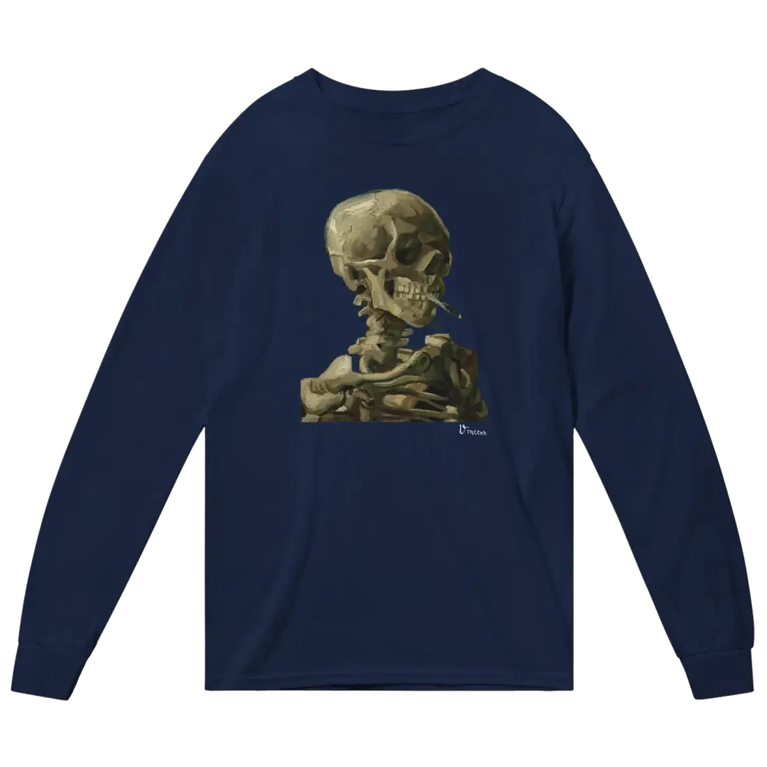 Van Gogh Skull Skeleton Art Long Sleeve T-Shirt-3