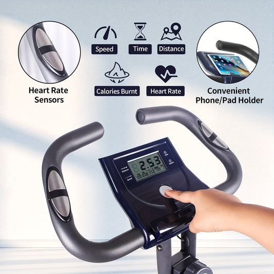 Ultra-Quiet Foldable X-Bike with Heart Rate Monitor & LCD Display(Blue)
