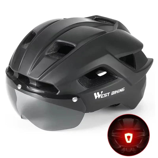 Ultralight Cycling Helmet with Magnetic Goggles LED Taillight Titanium-0