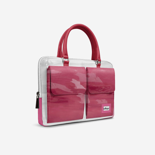 Vegan Designer Luxury Double Pocket Bag 16” BYMANYC ® New York White & Pink-1