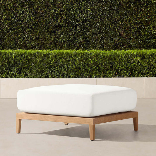 Teak Ottoman with Cushioning - Handcrafted Outdoor Lounge Accent Chair Footrest Seating-0