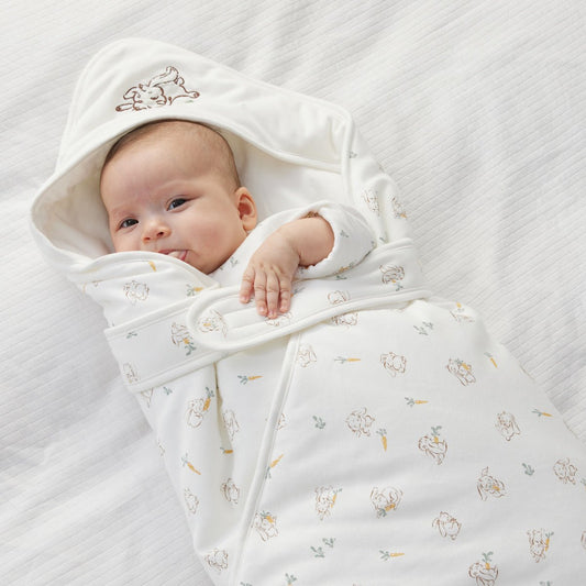 Newborn White Rabbit Face Cotton Swaddle Wrap Adjustable Light Cotton Baby Blanket-1