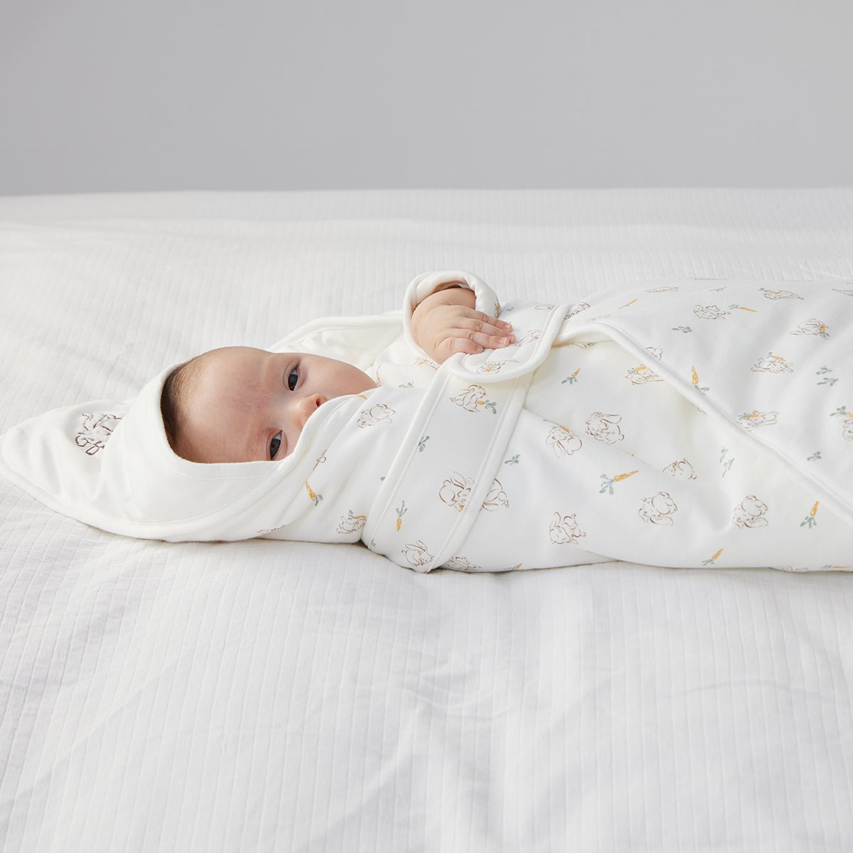 Newborn White Rabbit Face Cotton Swaddle Wrap Adjustable Light Cotton Baby Blanket-2
