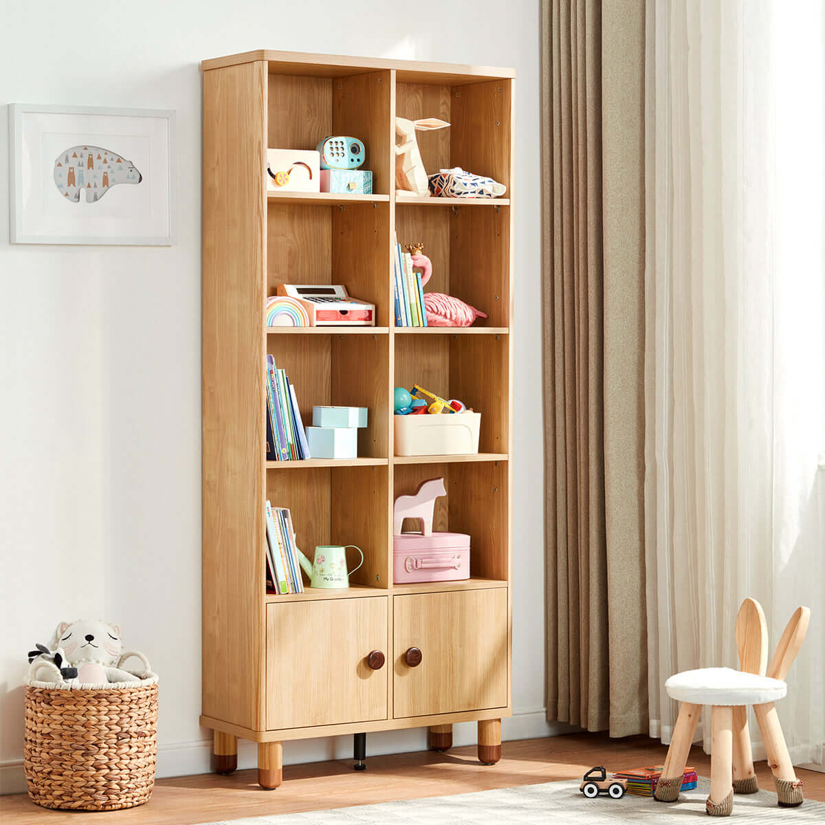 Dear Bear Kids Oak Storage Bookshelf-2