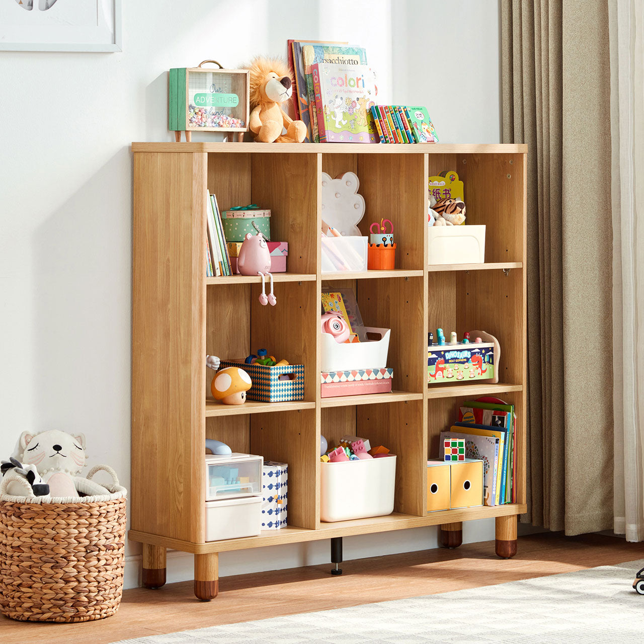 Dear Bear Kids Oak Storage Bookshelf-6