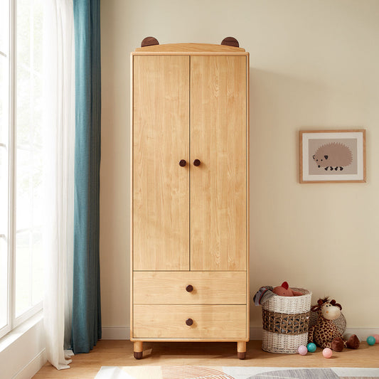 Dear Bear Kid's Oak Wardrobe Storage 2 Doors Cabinet Organizer Kids Furniture-0