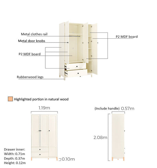 Julies Kids White Wardrobe Storage Cabinet with Multiple Compartments.-1