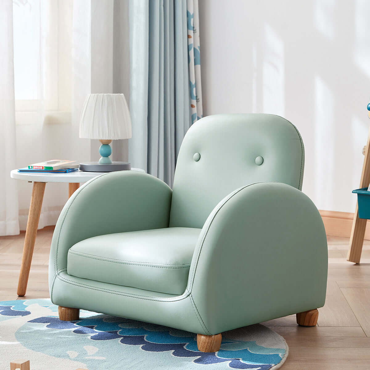 Lazy Cutie Kids Blue Recliner Chair with Adjustable Backrest and Pockets for Kids Bedroom Nursery-1