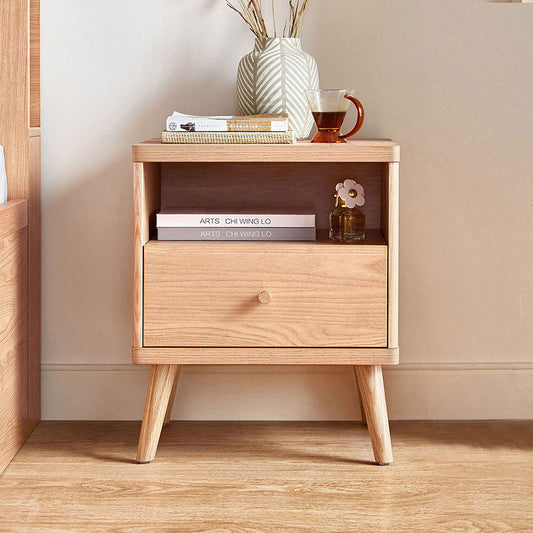 Nordic Storage Bedside Table with Compartments Wood Finish-0