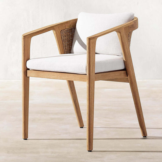 Teak Armchair with Handwoven Rattan & Weatherproof Cushions.-0