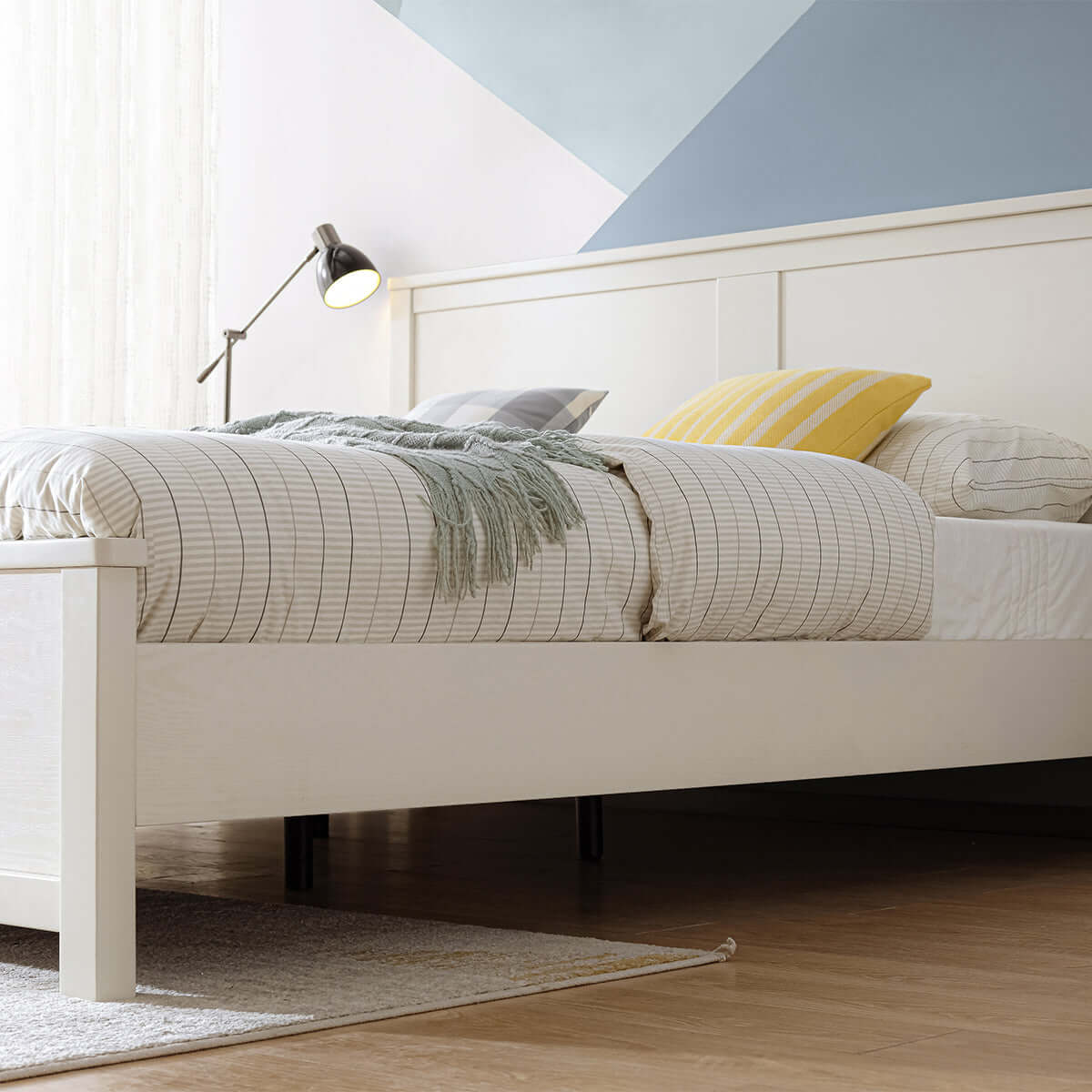 Cream Bed Set with Mattress and Headboard Minimalist Design-4