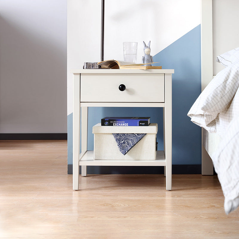Minimalist Cream Storage Bedside Table with Dual Compartments-4