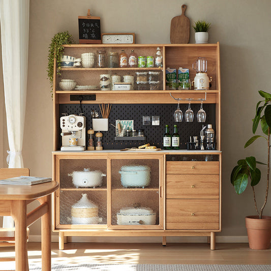 Organic Dining Sideboard Cabinet with Storage & Glass Sliding Doors-0
