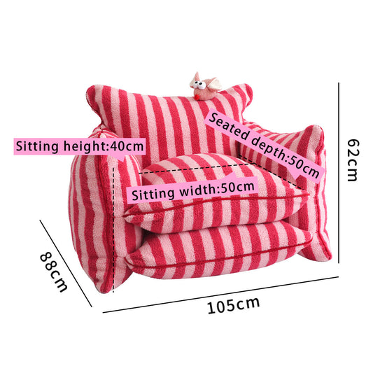 Striped Lazy Sofa Chair with Soft Velvet Cushions for Kids & Adults-1