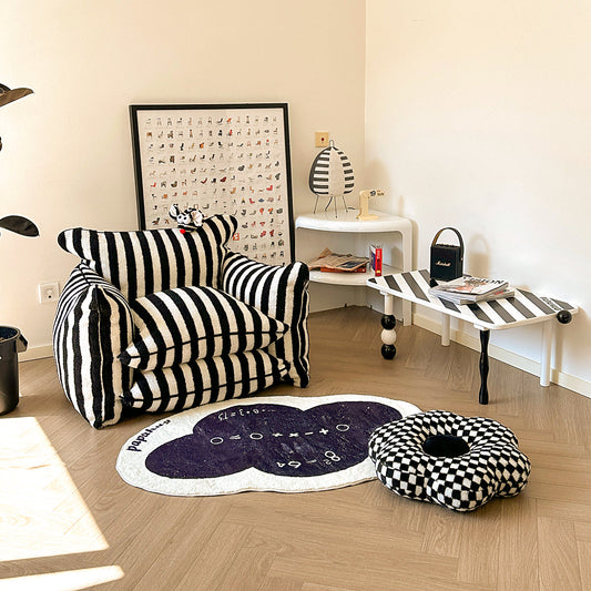 Striped Lazy Sofa Chair with Soft Velvet Cushions for Kids & Adults-0