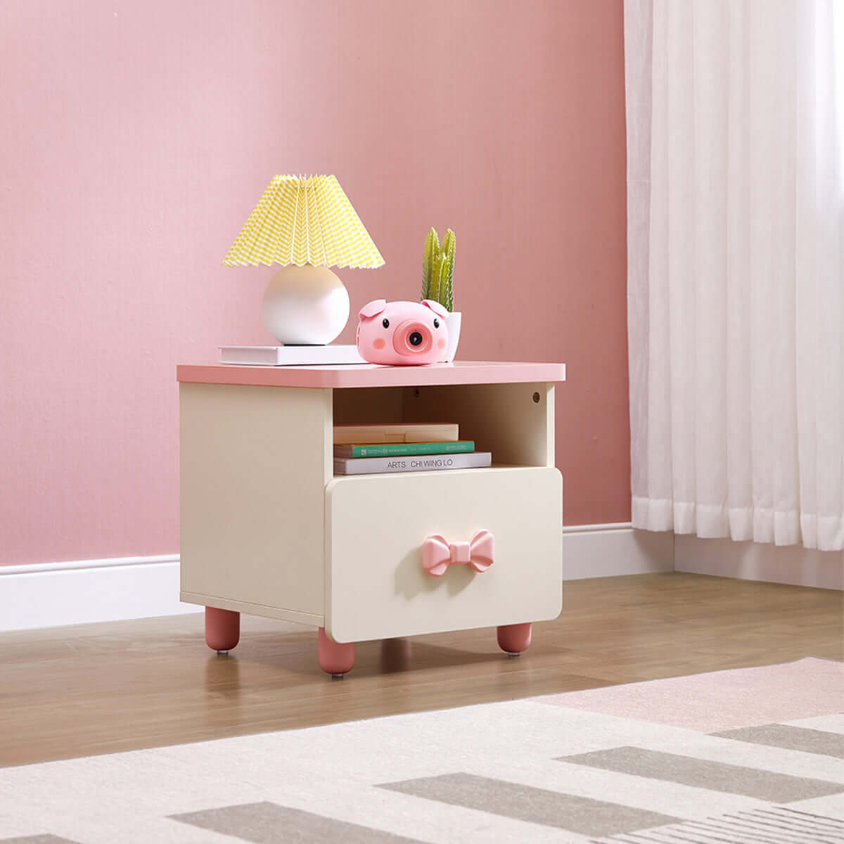 Princess Isabella Cream Pink Wooden Bedside Table with Storage Drawer-2