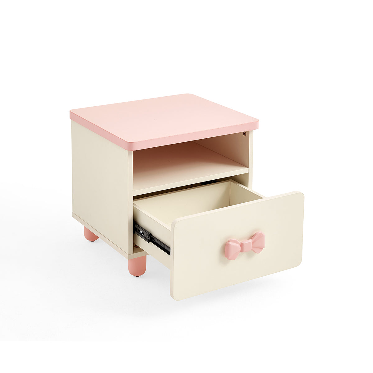 Princess Isabella Cream Pink Wooden Bedside Table with Storage Drawer-4