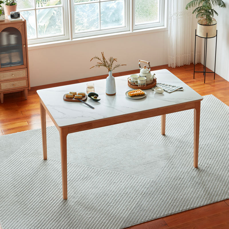 Solid Wood Slate Dining Table Heat Resistant Scratches Waterproof-0