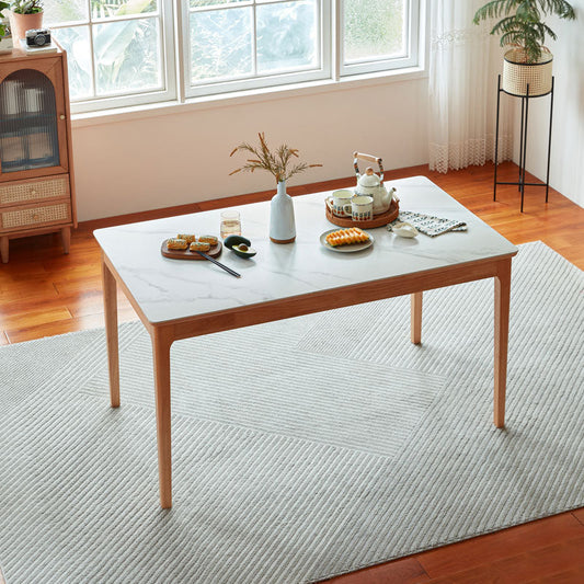 Solid Wood Slate Dining Table Heat Resistant Scratches Waterproof-0